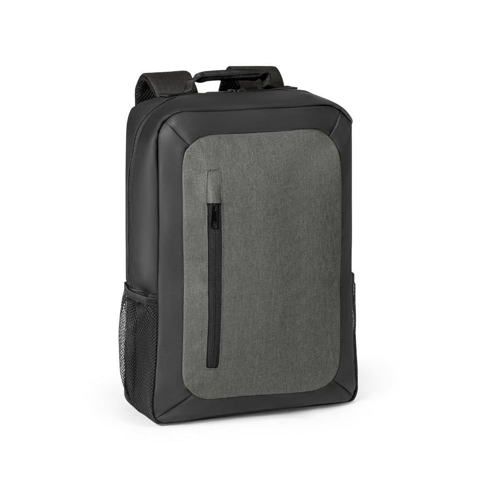 Mochila para notebook 15,6" 10 litros em 600D com bolsos em tela na cor Cinza claro, personalizada com a logo da empresa