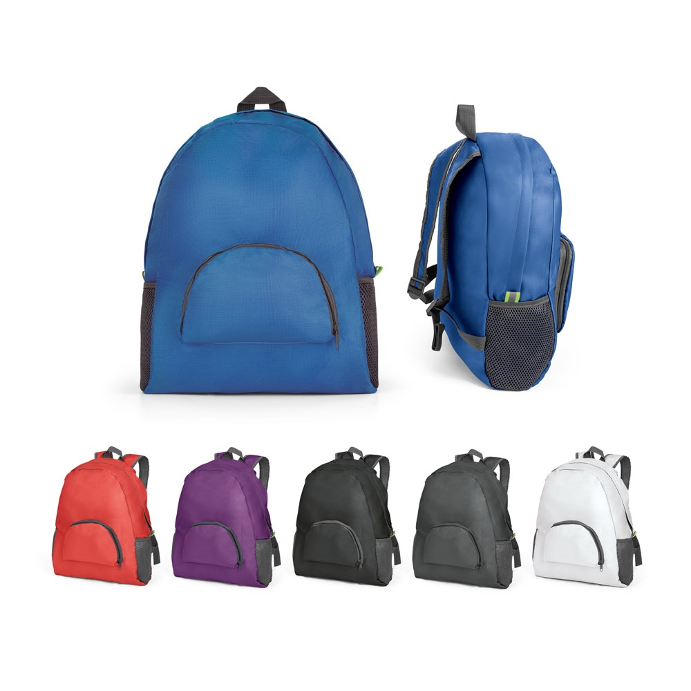 Mochila dobrável em 210D ripstop (11 litros) com bolso frontal personalizada com a logo da empresa