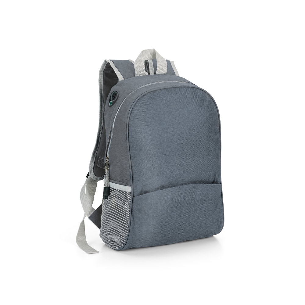 Mochila em 600D com saída para fone de ouvido (12 litros) na cor Cinza, personalizada com a logo da empresa
