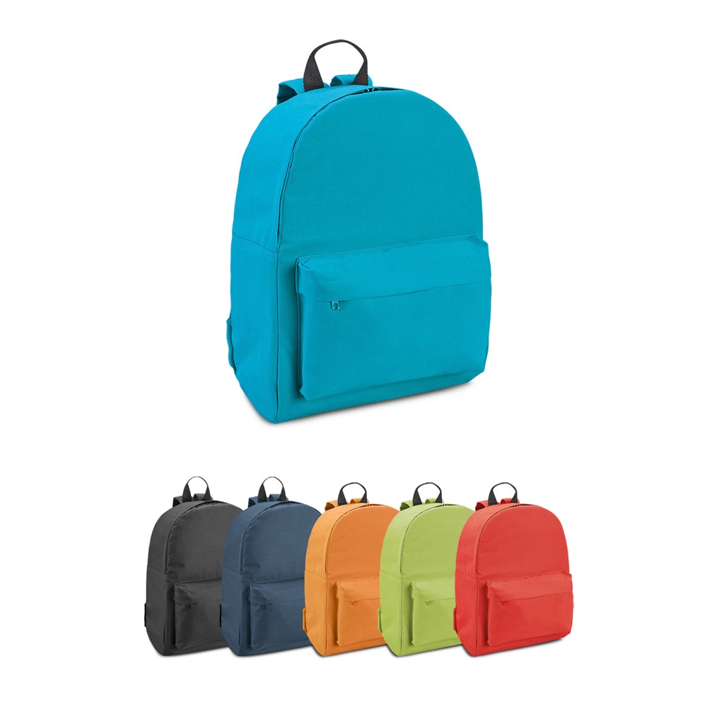 Mochila em 600D com alças almofadadas 20 litros e bolso frontal personalizada com a logo da empresa