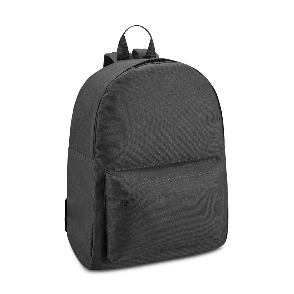 Mochila em 600D com alças almofadadas 20 litros e bolso frontal na cor Preto, personalizada com a logo da empresa