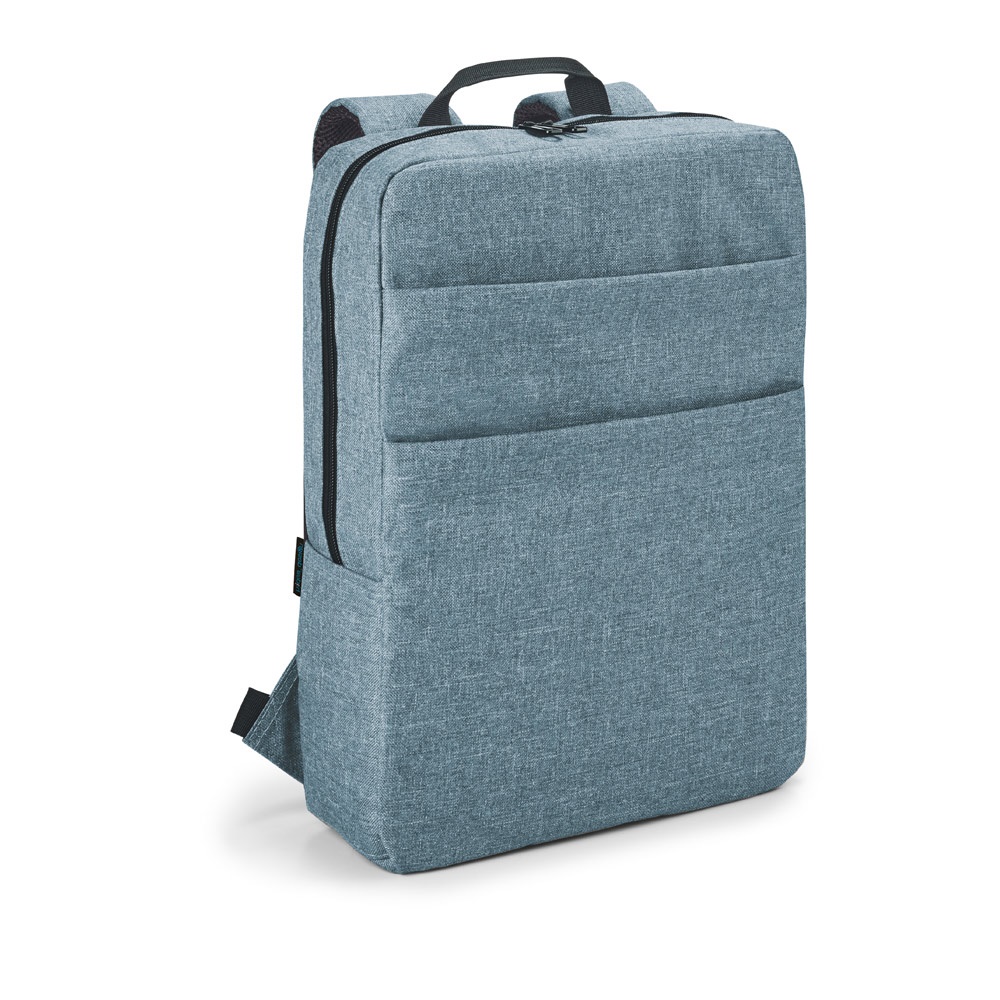 Mochila para notebook 15,6" 10 litros em 600D com 2 bolsos frontais personalizada com a logo da empresa, na cor azul claro