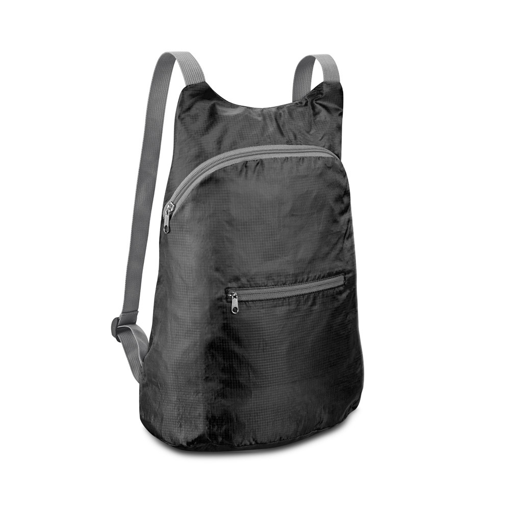 Mochila, dobrável, em 210D ripstop (8 litros) na cor Preto, personalizada com a logo da empresa