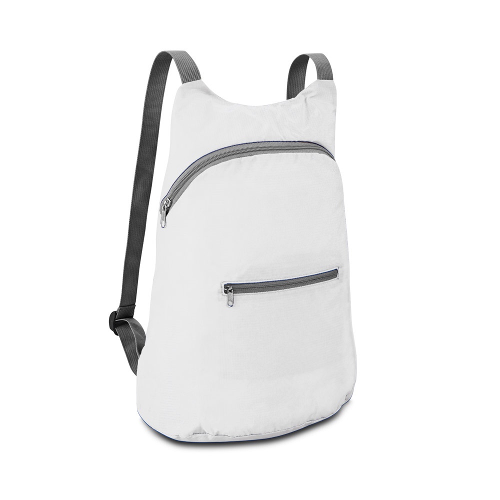 Mochila, dobrável, em 210D ripstop (8 litros) personalizada com a logo da empresa, na cor branco