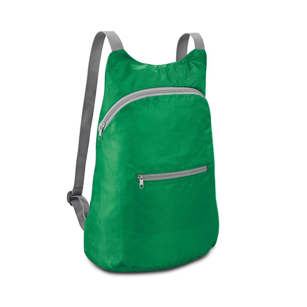 Mochila, dobrável, em 210D ripstop (8 litros) personalizada com a logo da empresa, na cor verde