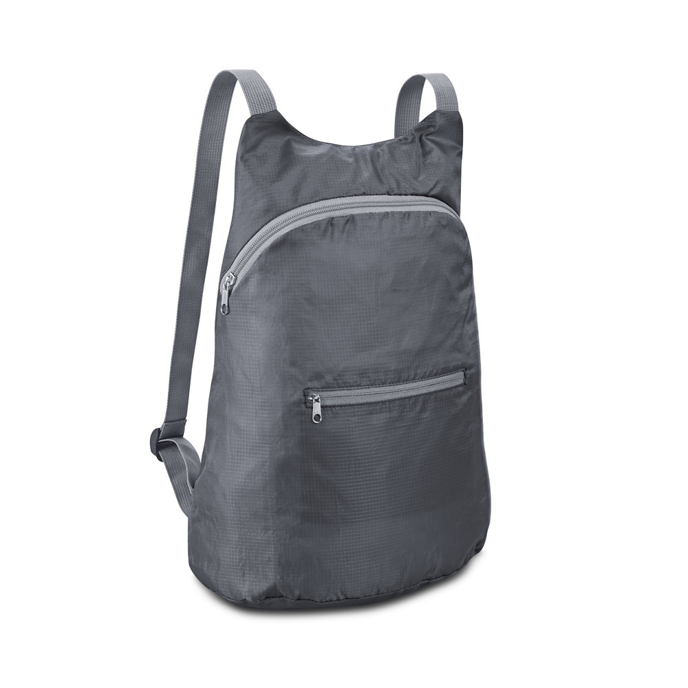 Mochila, dobrável, em 210D ripstop (8 litros) personalizada com a logo da empresa, na cor cinza escuro