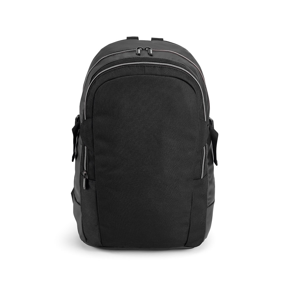 Mochila para notebook 17" 18 litros em 900D e couro sintético na cor Cinza claro, personalizada com a logo da empresa
