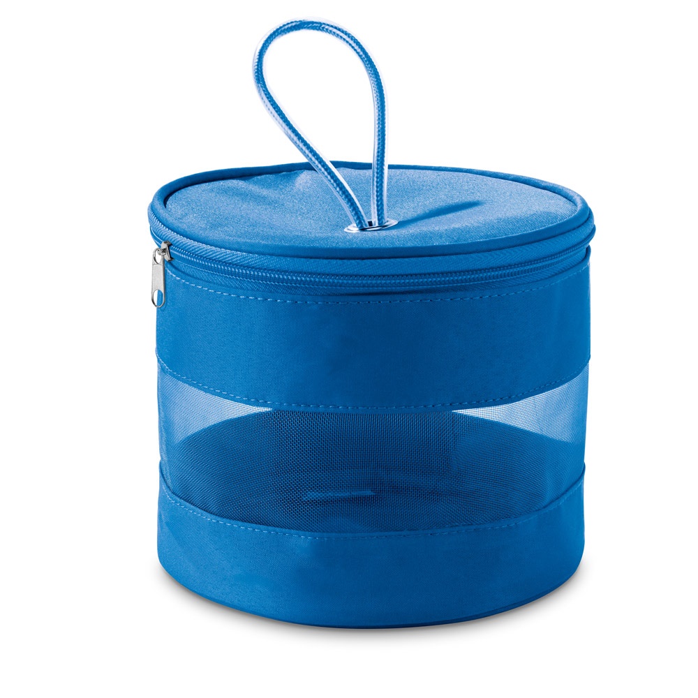 Bolsa de cosméticos de microfibra na cor Azul royal, personalizada com a logo da empresa