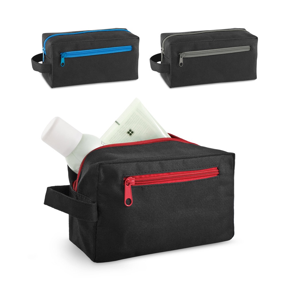 Bolsa de cosméticos com bolso frontal personalizada com a logo da empresa
