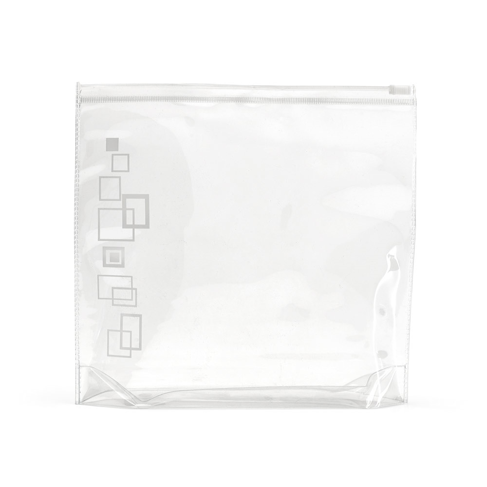 Bolsa de cosméticos hermética em PVC na cor Branco, personalizada com a logo da empresa