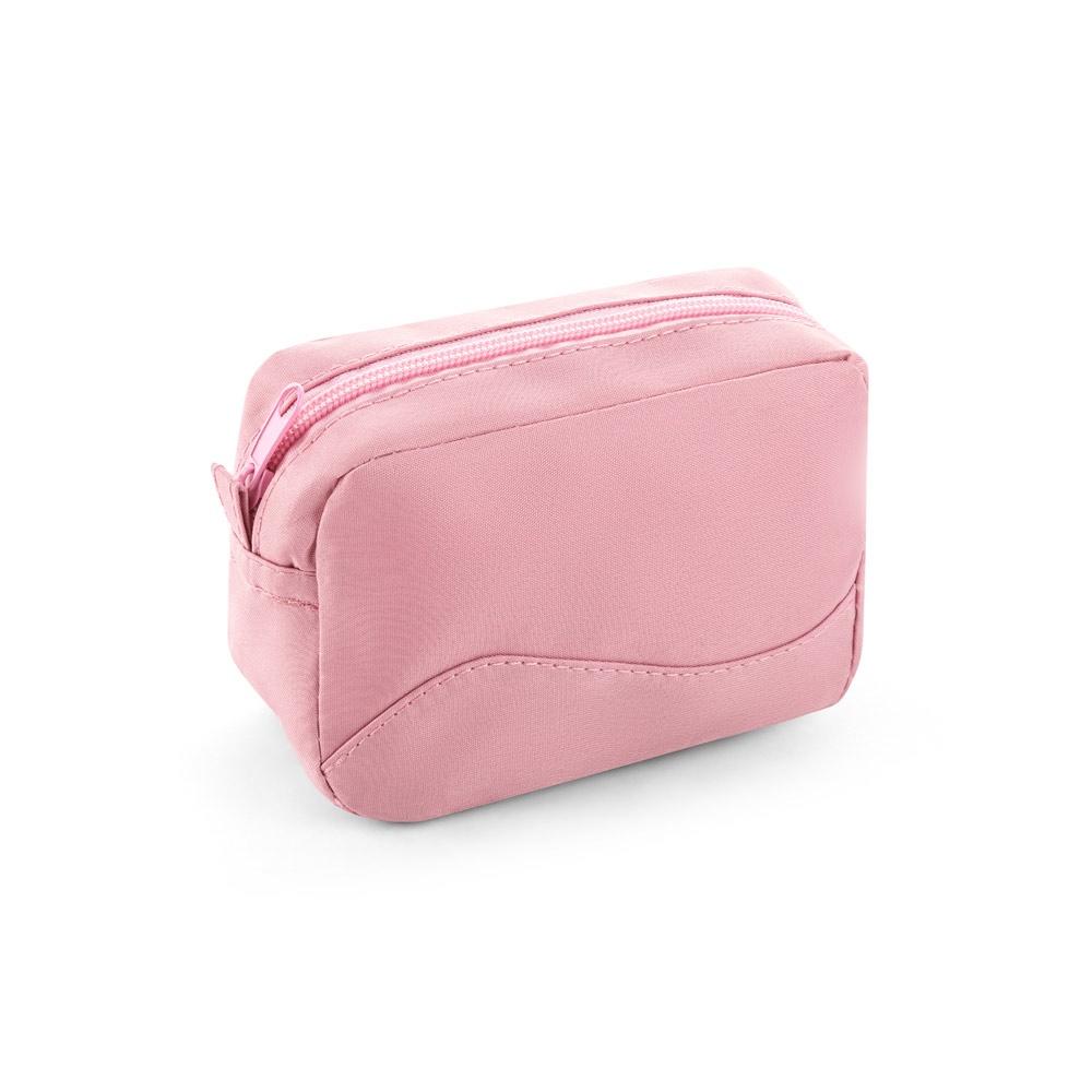 Bolsa multiusos pessoal em microfibra personalizada com a logo da empresa, na cor rosa claro