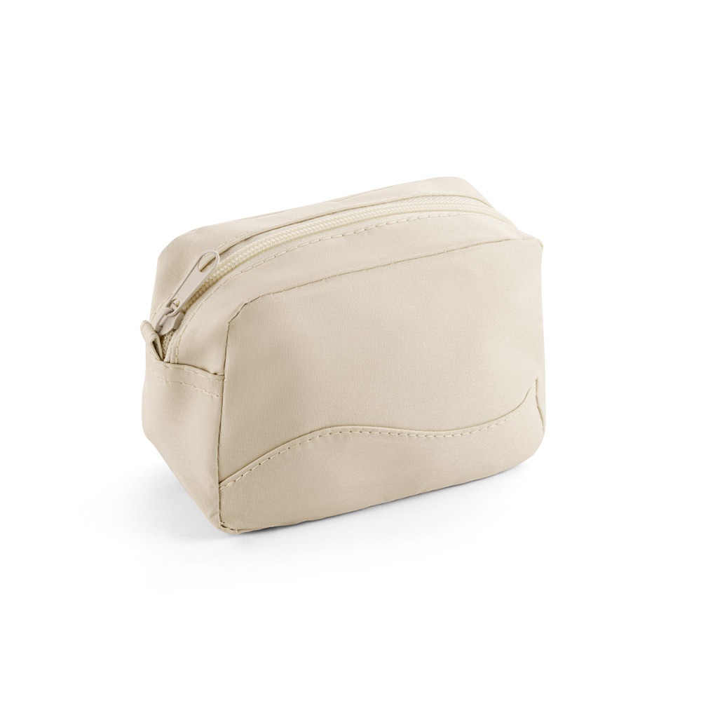 Bolsa multiusos pessoal em microfibra personalizada com a logo da empresa, na cor bege