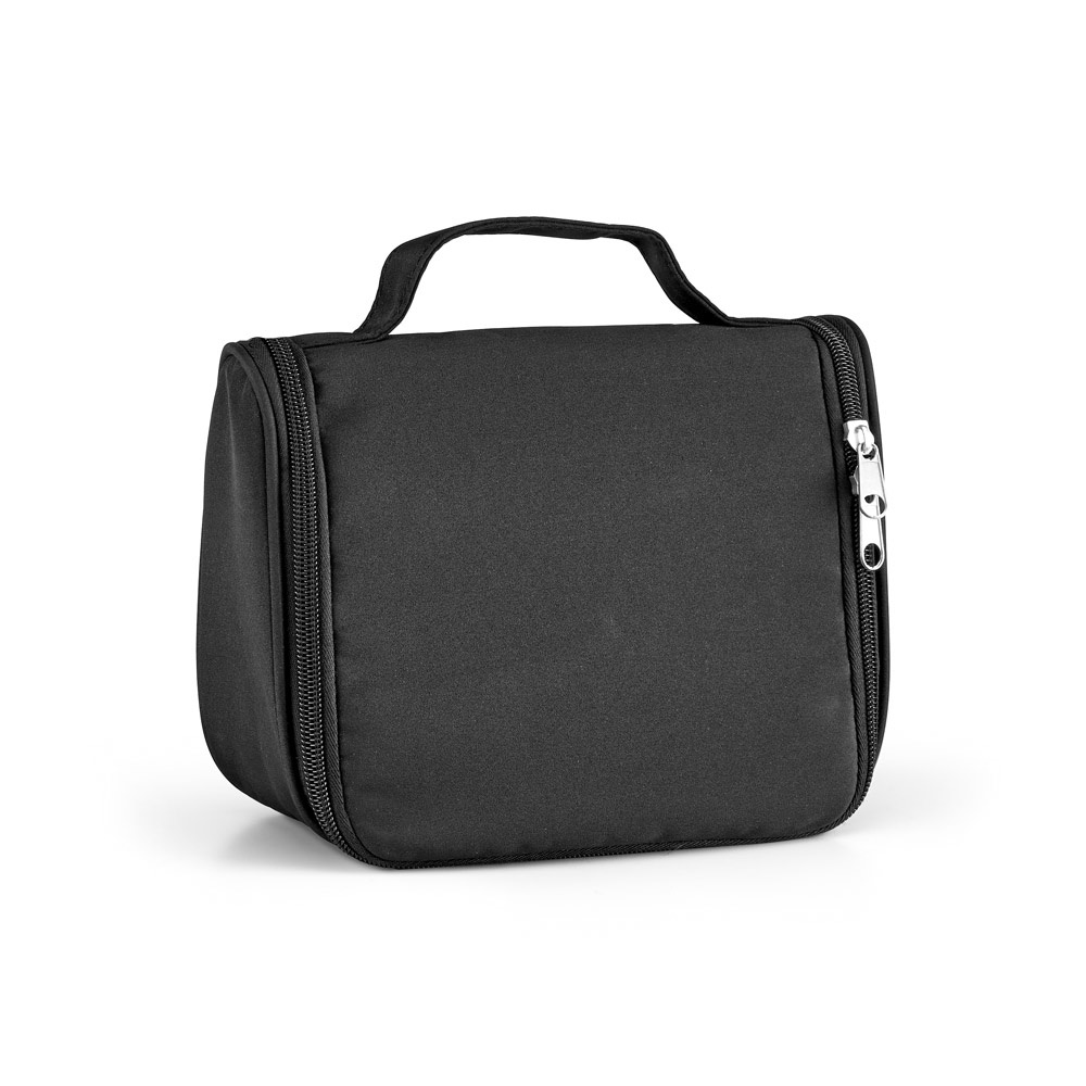Bolsa de cosméticos em microfibra na cor Preto, personalizada com a logo da empresa