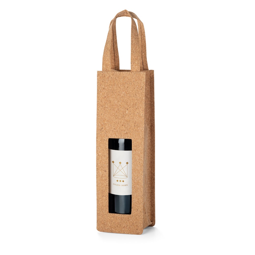 Sacola em cortiça para 1 garrafa na cor Natural, personalizada com a logo da empresa