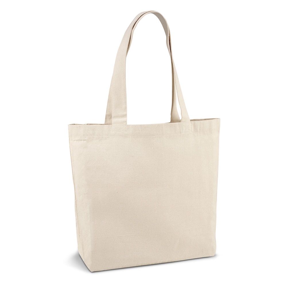 Sacola 100% algodão (180 g/m²) na cor Natural claro, personalizada com a logo da empresa