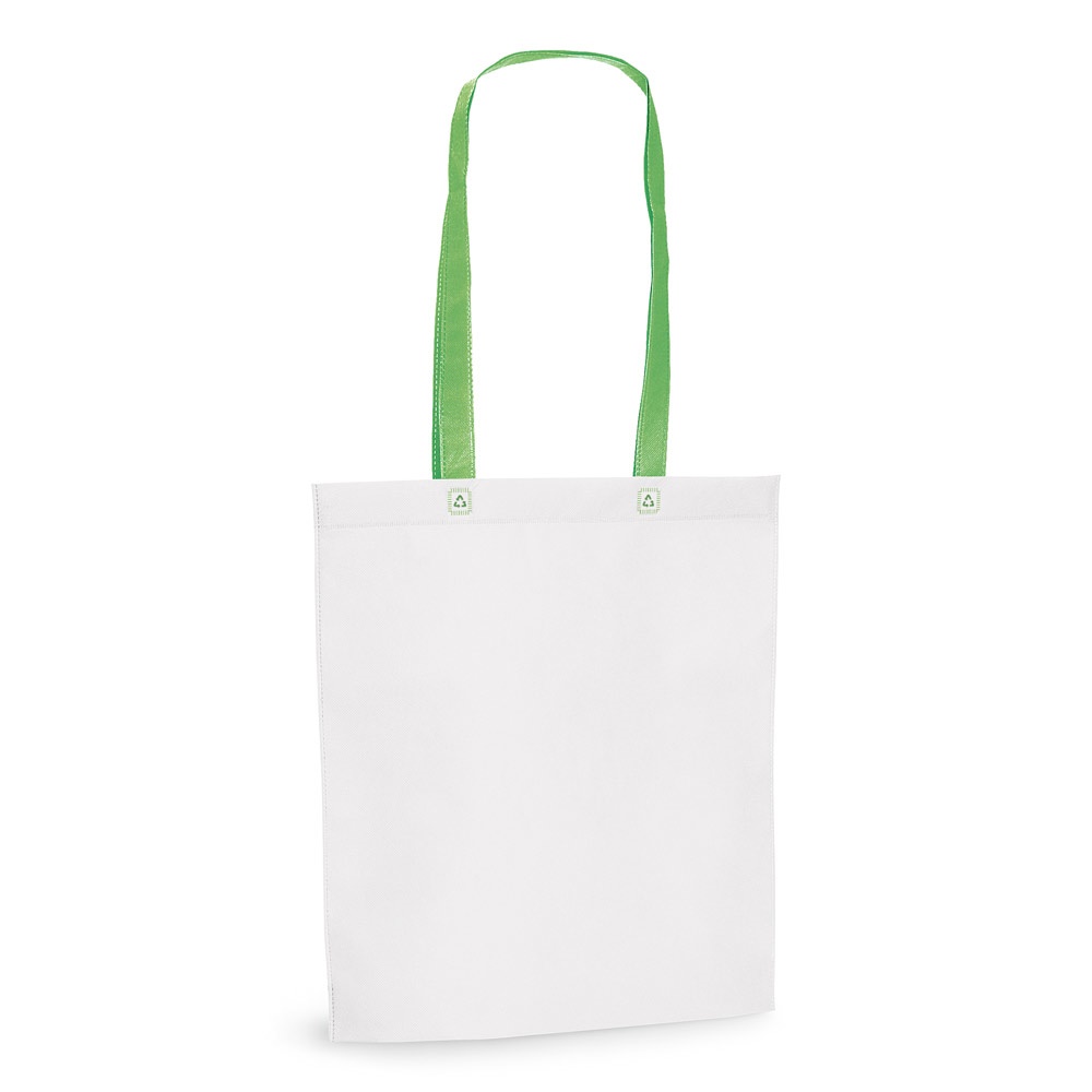 Sacola em non-woven (80 g/m²) (33 x 39 x 8 cm) personalizada com a logo da empresa, na cor verde claro