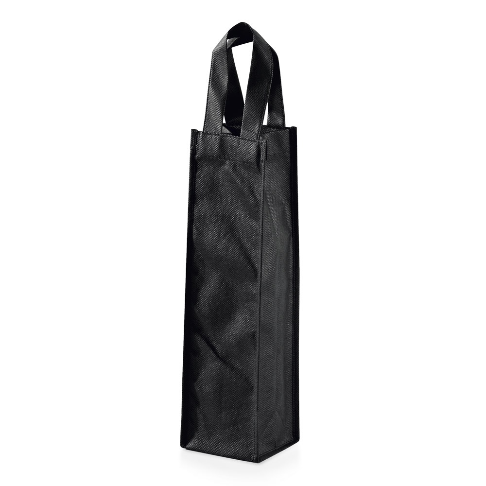 Sacola em non-woven para 1 garrafa (80 g/m²) na cor Preto, personalizada com a logo da empresa
