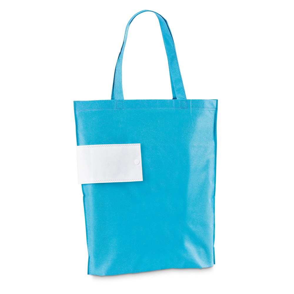 Sacola dobrável em non-woven (80 g/m²) personalizada com a logo da empresa, na cor azul claro