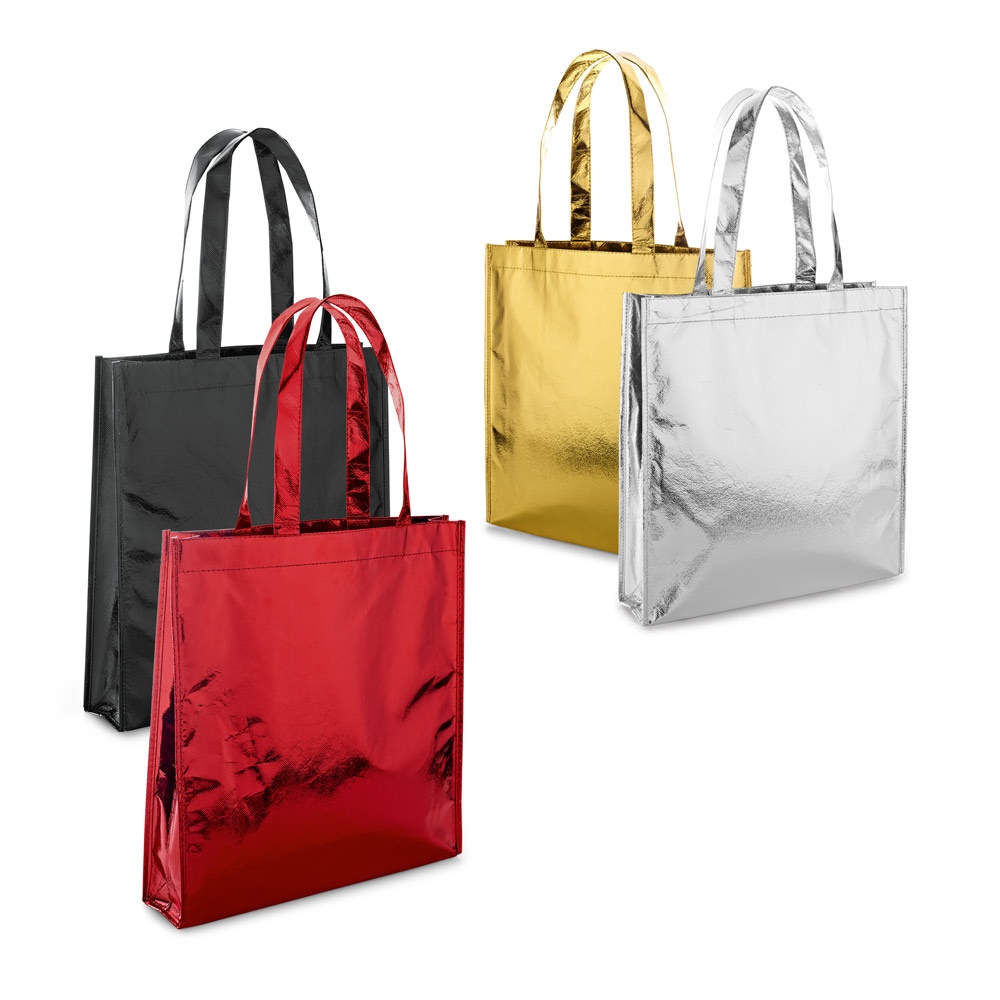 Sacola em non-woven laminado (90 g/m²) com laminação brilhante personalizada com a logo da empresa