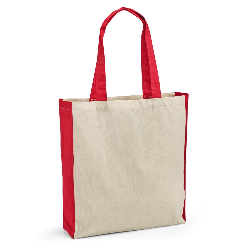 Sacola 100% algodão (140 g/m²) (37 x 41 x 10 cm) personalizada com a logo da empresa, na cor vermelho