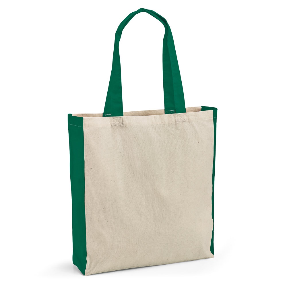 Sacola 100% algodão (140 g/m²) (37 x 41 x 10 cm) personalizada com a logo da empresa, na cor verde