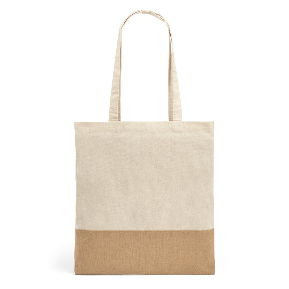 Sacola 100% algodão (160 g/m²) com detalhes em imitação de juta na cor Natural, personalizada com a logo da empresa