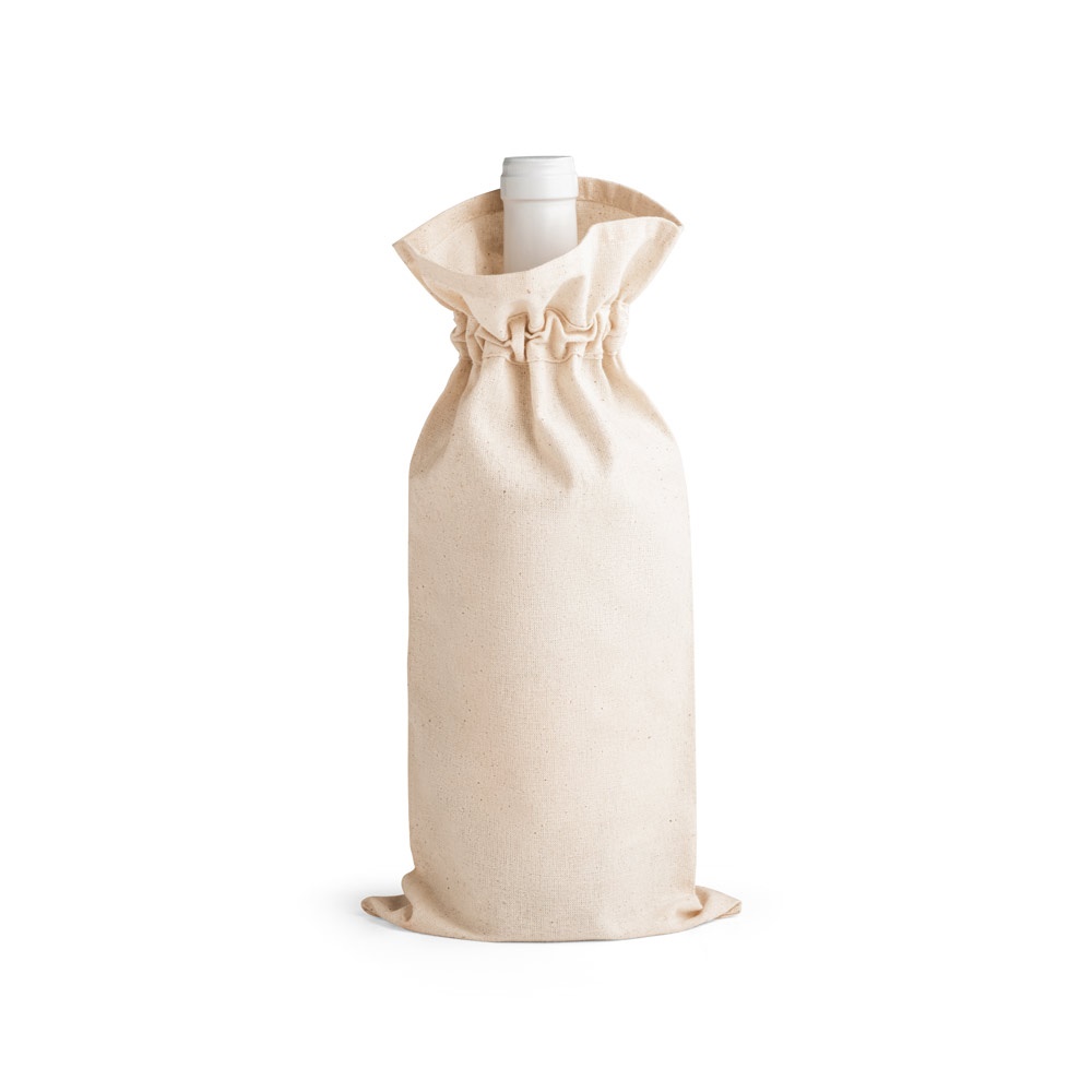 Sacola para garrafa em 100% algodão(180 g/m²) na cor Natural, personalizada com a logo da empresa