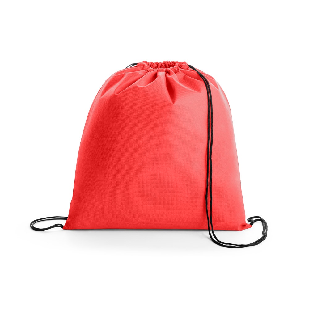 Sacola tipo mochila em non-woven (80 g/m²) (37 x 41 cm) personalizada com a logo da empresa, na cor vermelho