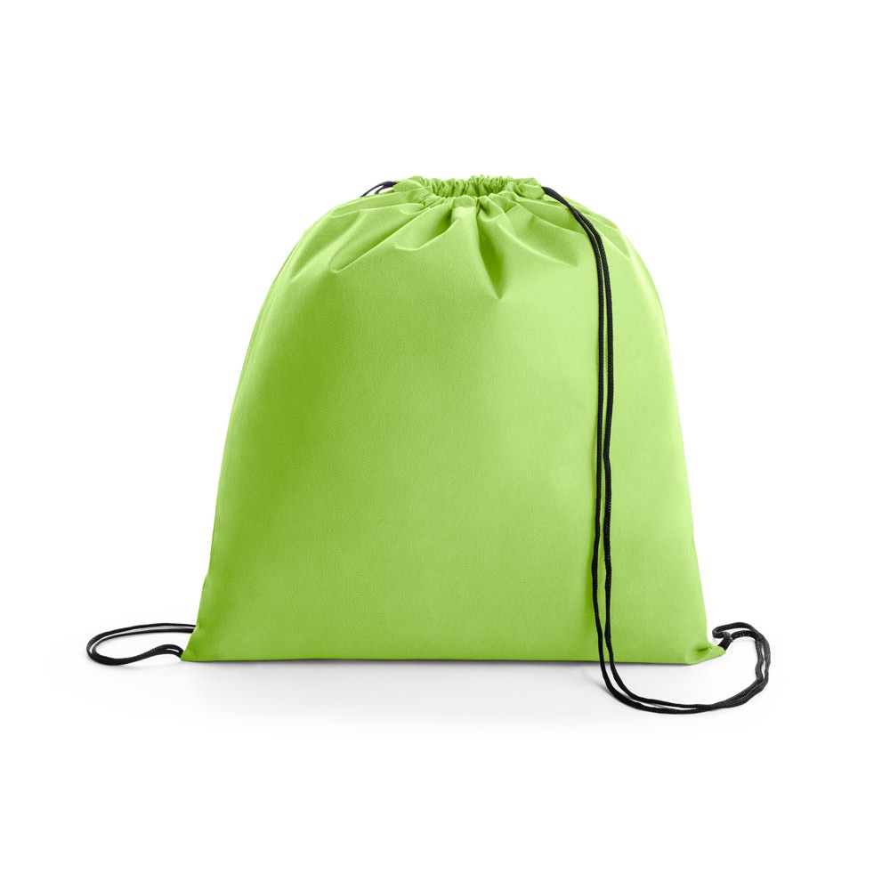 Sacola tipo mochila em non-woven (80 g/m²) (37 x 41 cm) personalizada com a logo da empresa, na cor verde claro