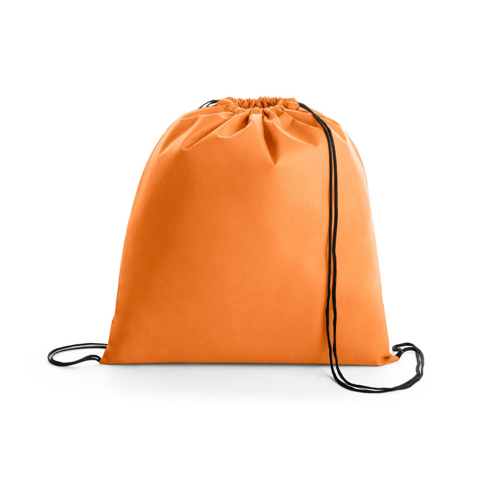 Sacola tipo mochila em non-woven (80 g/m²) (37 x 41 cm) personalizada com a logo da empresa, na cor laranja