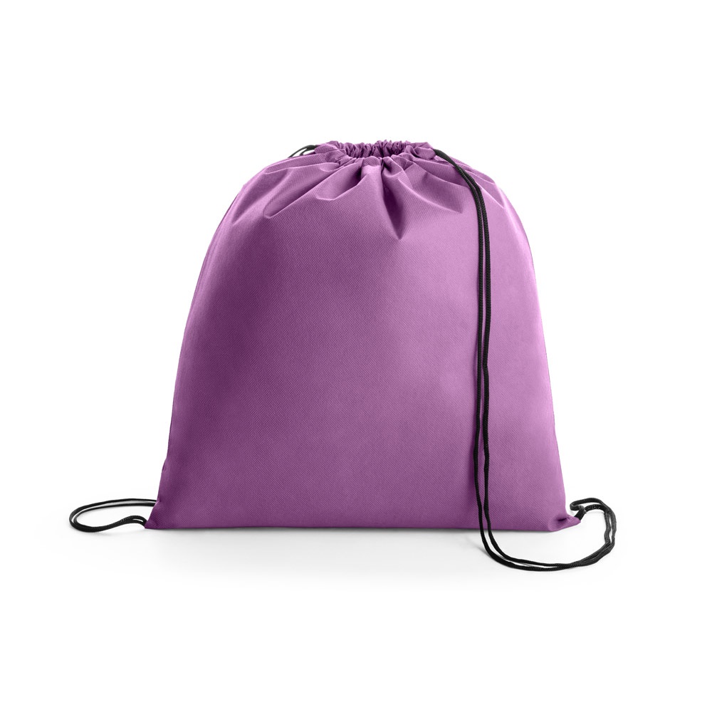 Sacola tipo mochila em non-woven (80 g/m²) (37 x 41 cm) personalizada com a logo da empresa, na cor roxo