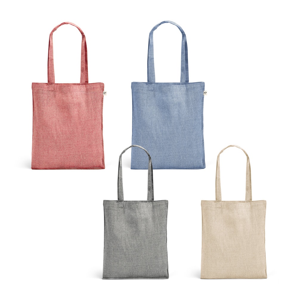Sacola dobrável em algodão reciclado 140 g/m² sem tingimento personalizada com a logo da empresa