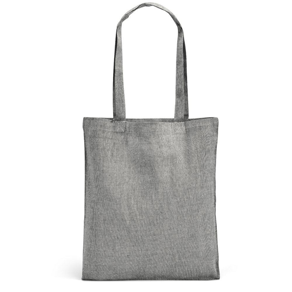 Sacola dobrável em algodão reciclado 140 g/m² sem tingimento na cor Preto, personalizada com a logo da empresa