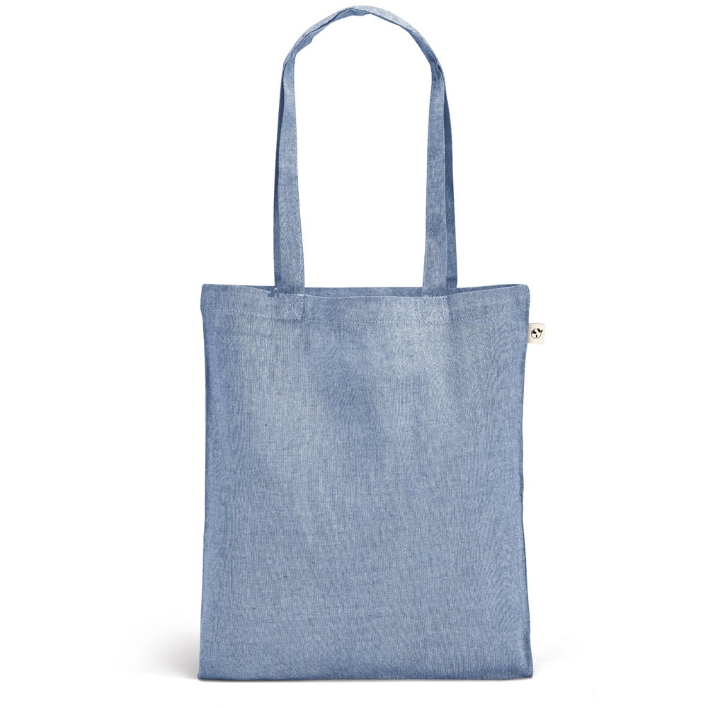 Sacola dobrável em algodão reciclado 140 g/m² sem tingimento personalizada com a logo da empresa, na cor azul