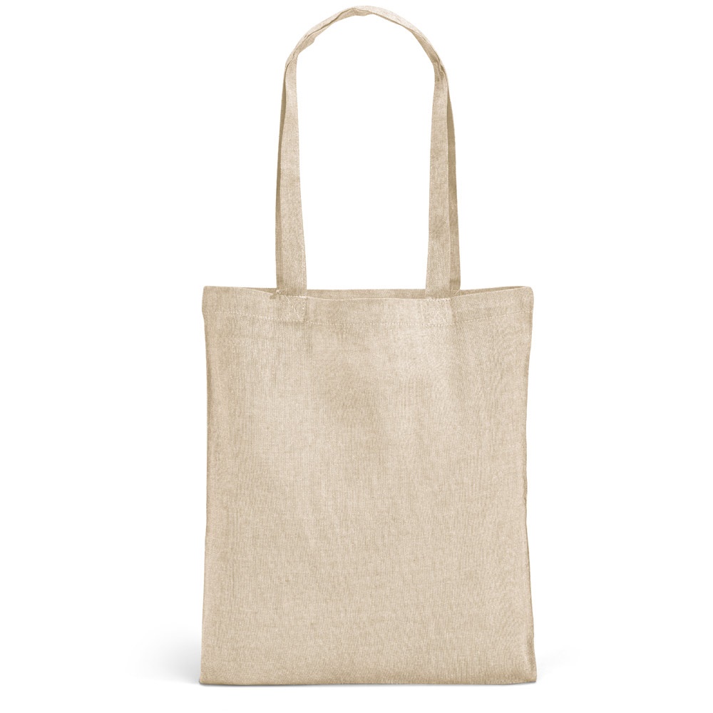 Sacola dobrável em algodão reciclado 140 g/m² sem tingimento personalizada com a logo da empresa, na cor natural