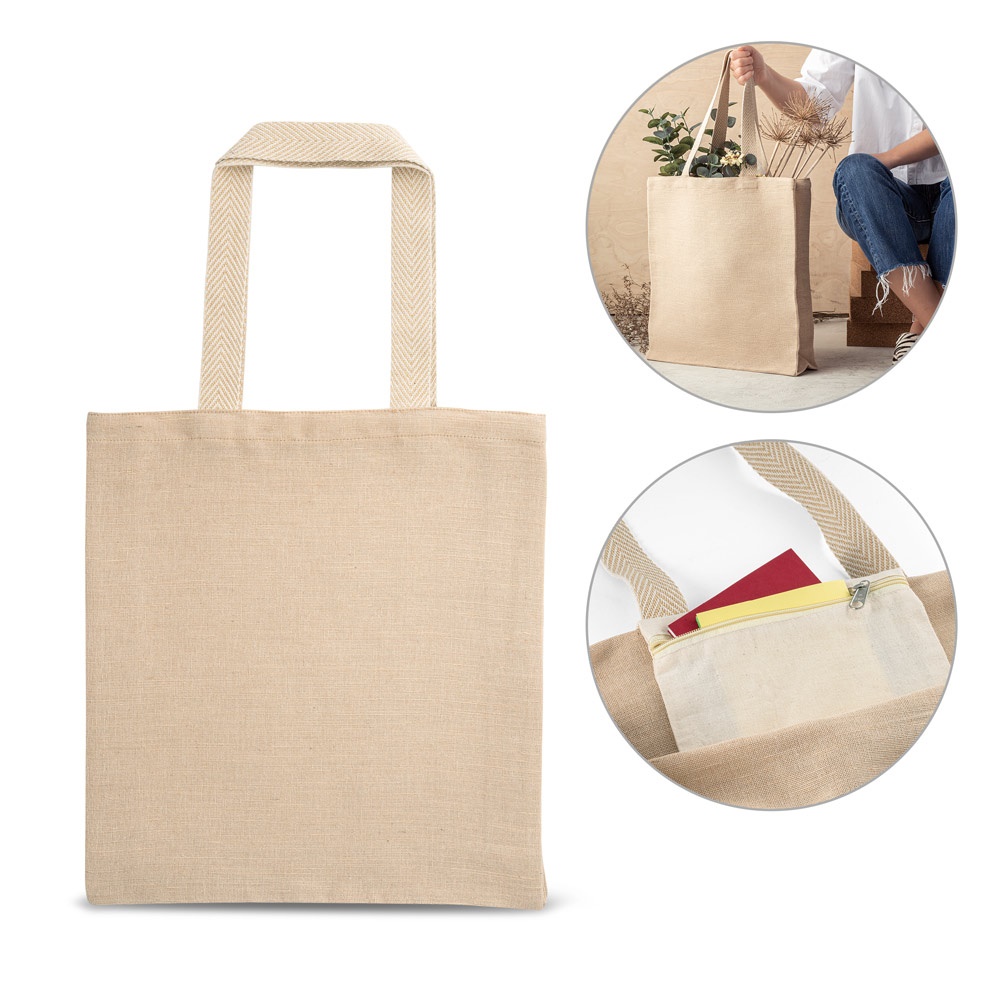 Sacola em juco (mistura de algodão e juta, 275 g/m²) personalizada com a logo da empresa