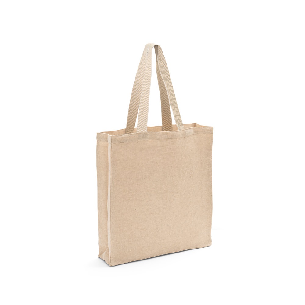 Sacola em juco (mistura de algodão e juta, 275 g/m²) na cor Natural, personalizada com a logo da empresa