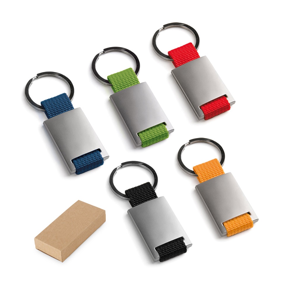 Chaveiros em metal e em webbing personalizados com a logo da empresa