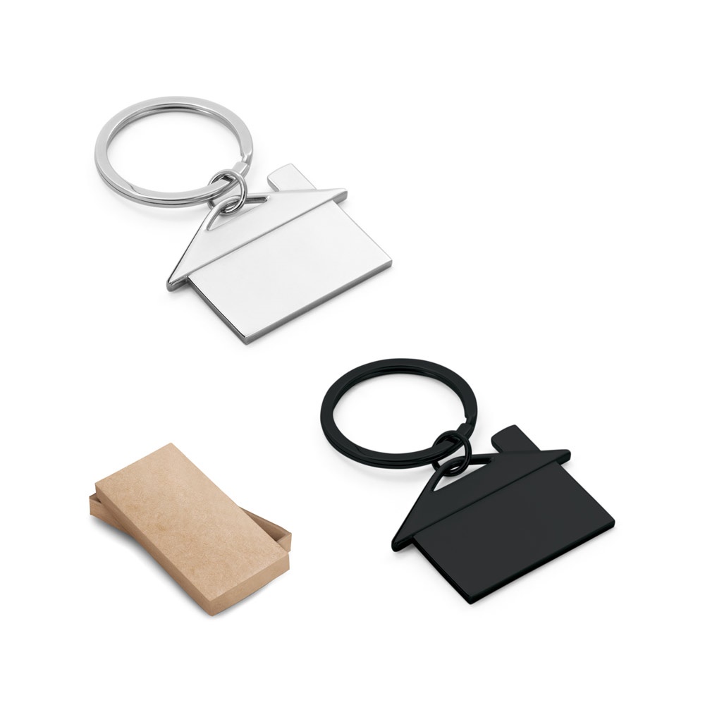 Chaveiro em metal em formato de casa personalizado com a logo da empresa