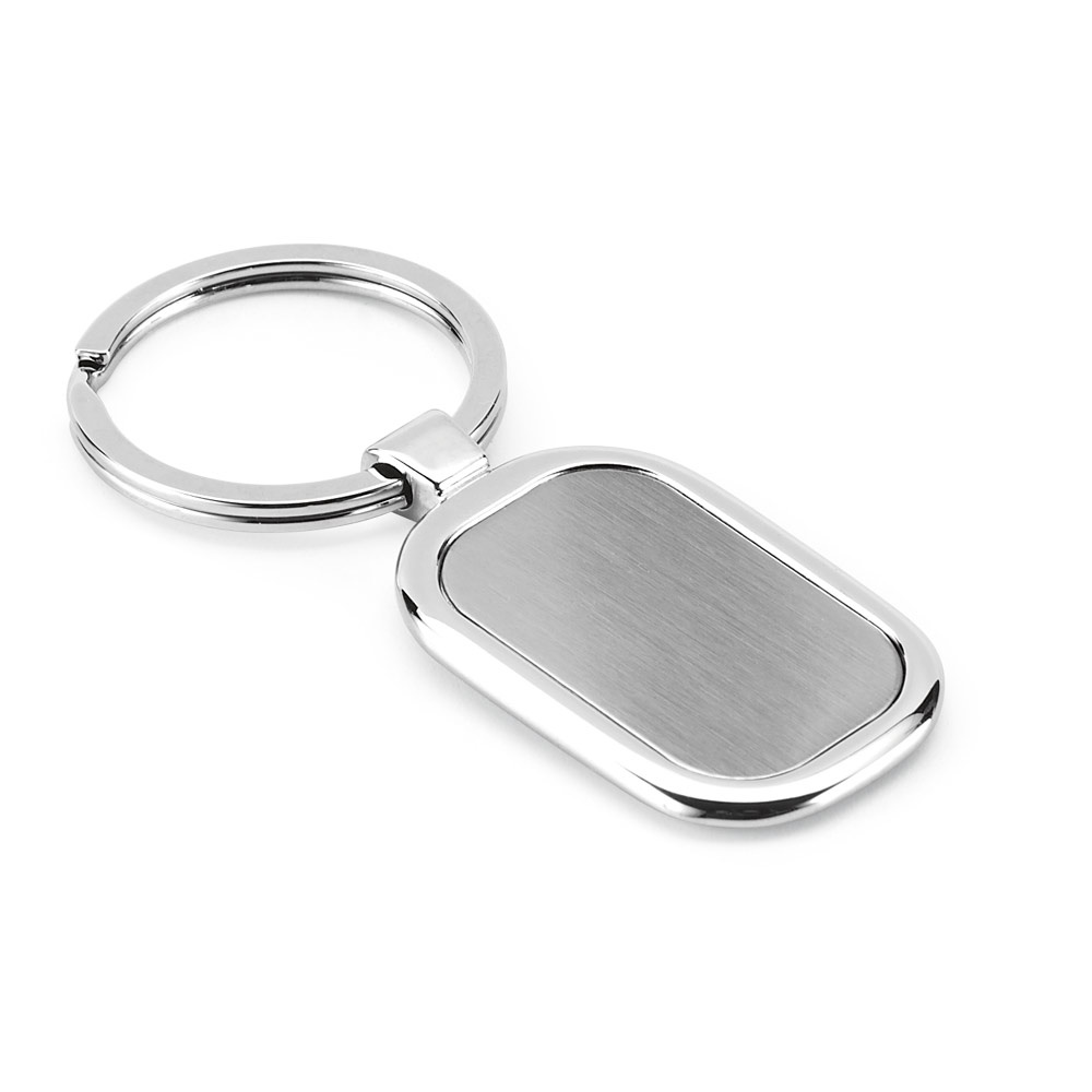 Chaveiro em metal em caixa presente na cor Cromado satinado, personalizado com a logo da empresa