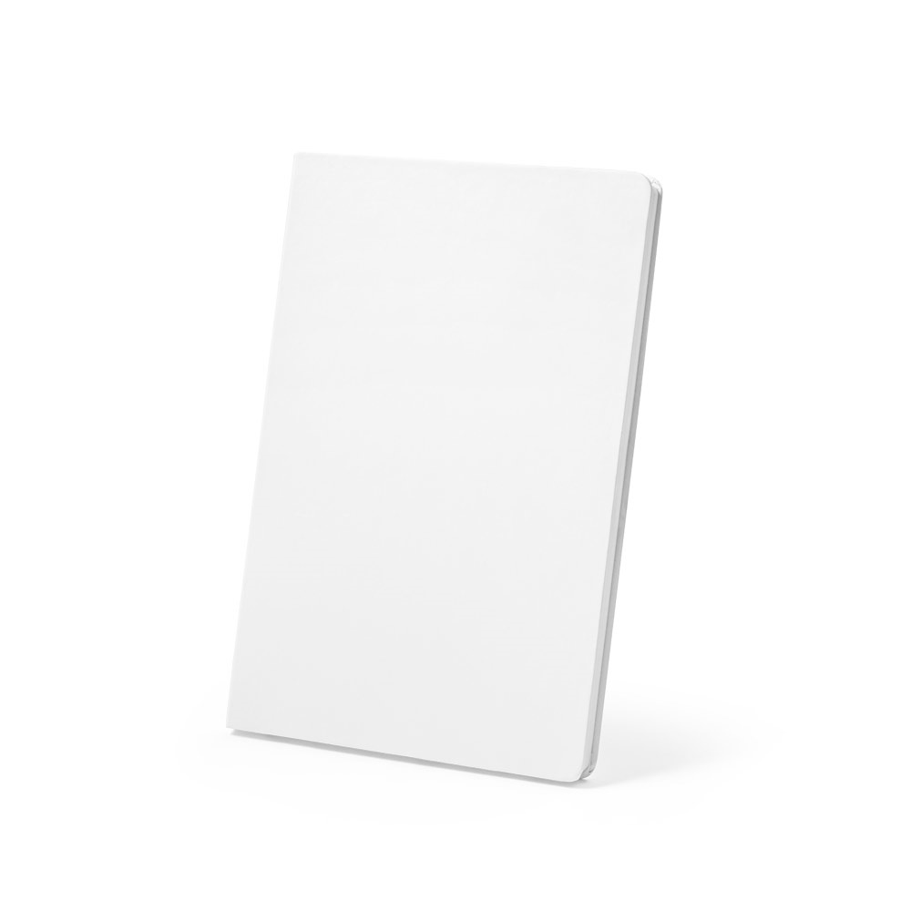 Caderno A5 resistente à água em papel pedra com páginas pautadas na cor Branco, personalizado com a logo da empresa