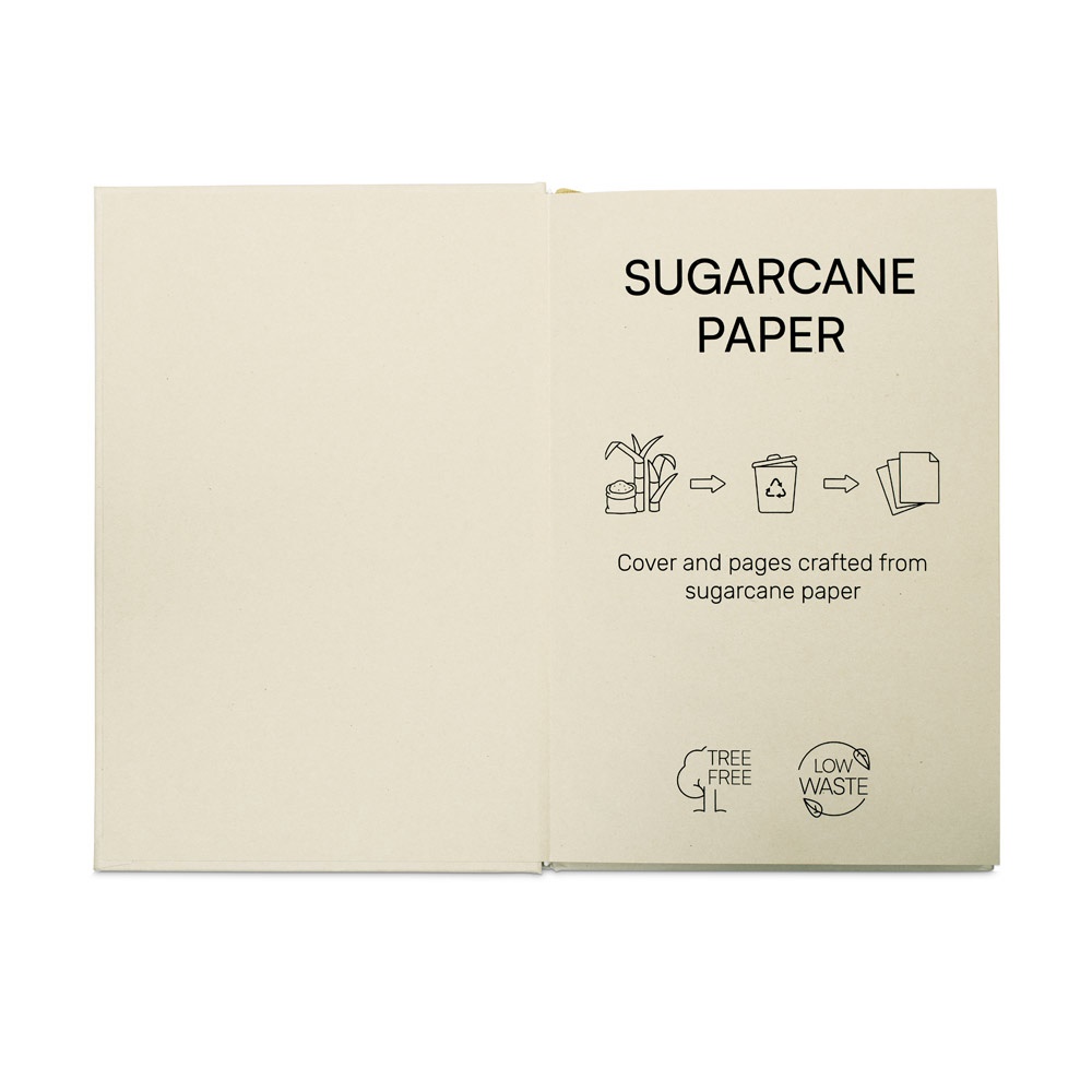 Caderno A5 de capa dura em papel à base de cana-de-açúcar (80% polpa da cana-de-açúcar) com páginas pautadas, foto 6
