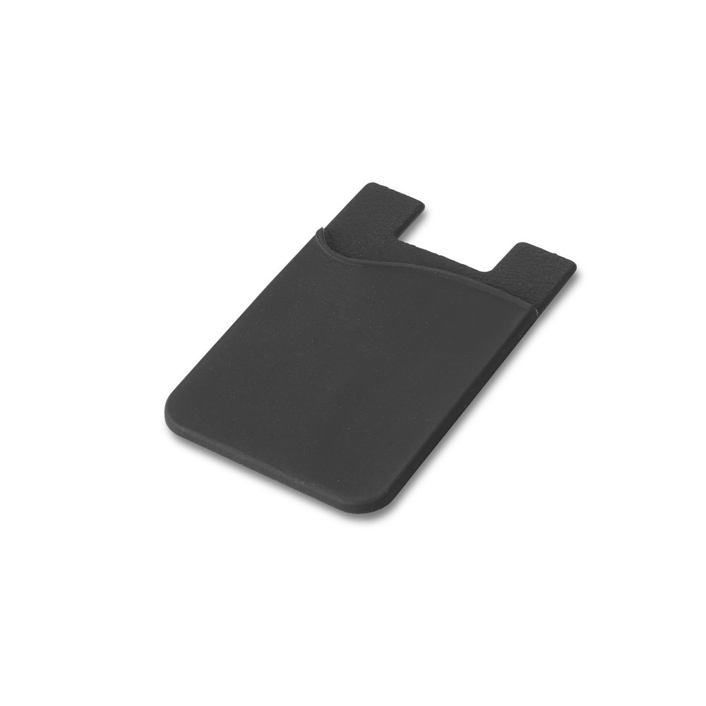 Porta cartões para celular em silicone na cor Preto, personalizado com a logo da empresa
