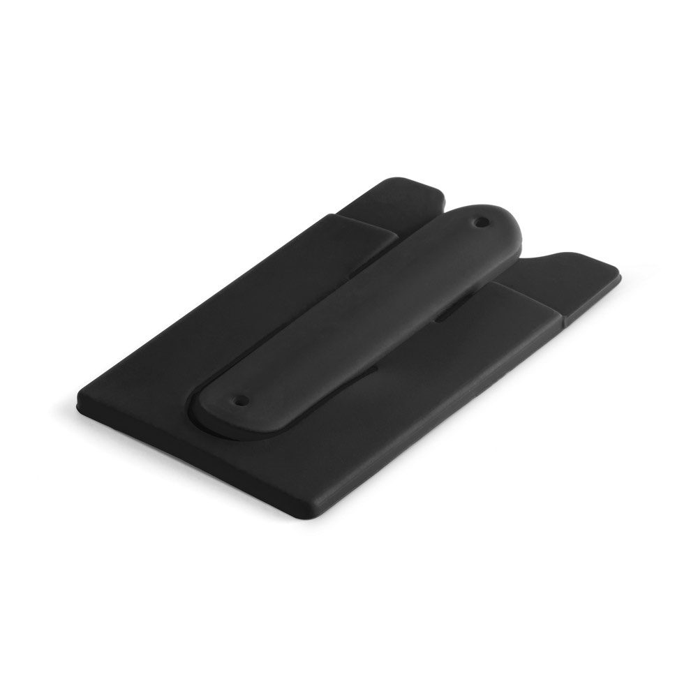 Porta cartões para celular em silicone na cor Preto, personalizado com a logo da empresa