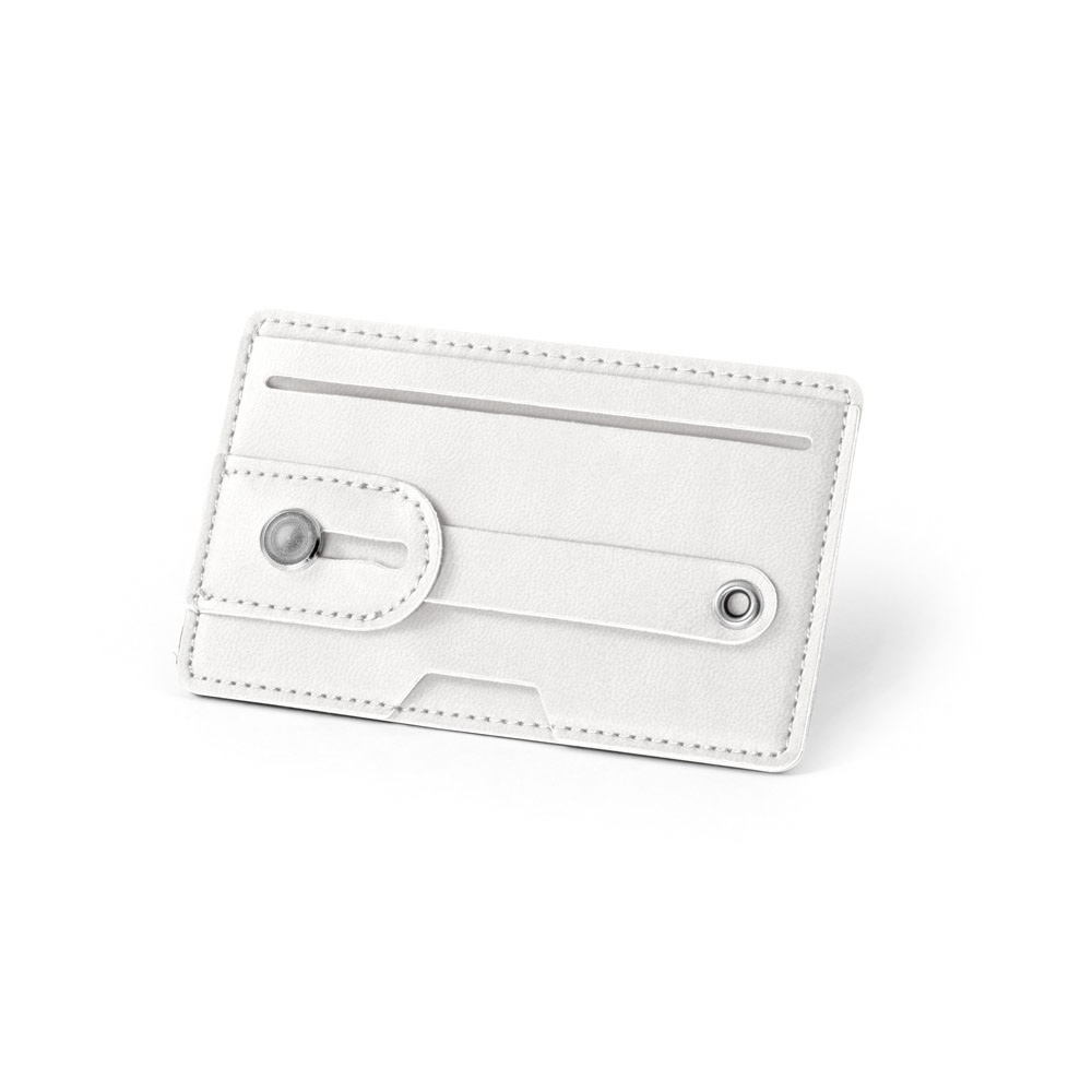 Porta cartões para celular com bloqueio de RFID, em PU na cor Branco, personalizado com a logo da empresa
