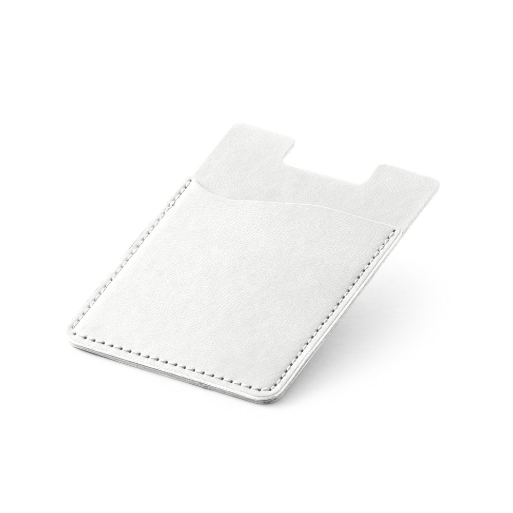 Porta cartões para celular com bloqueio de RFID em PU na cor Branco, personalizado com a logo da empresa