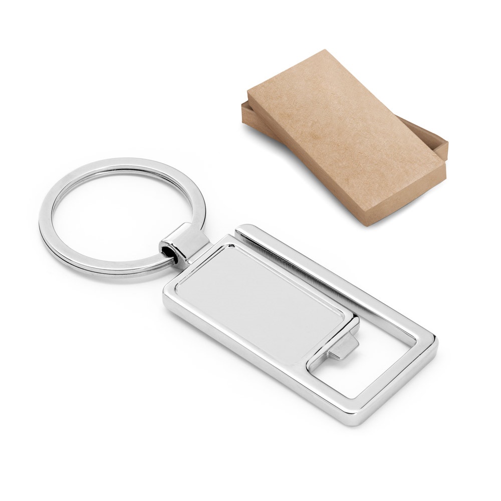 Chaveiro em metal com abridor de garrafas personalizado com a logo da empresa