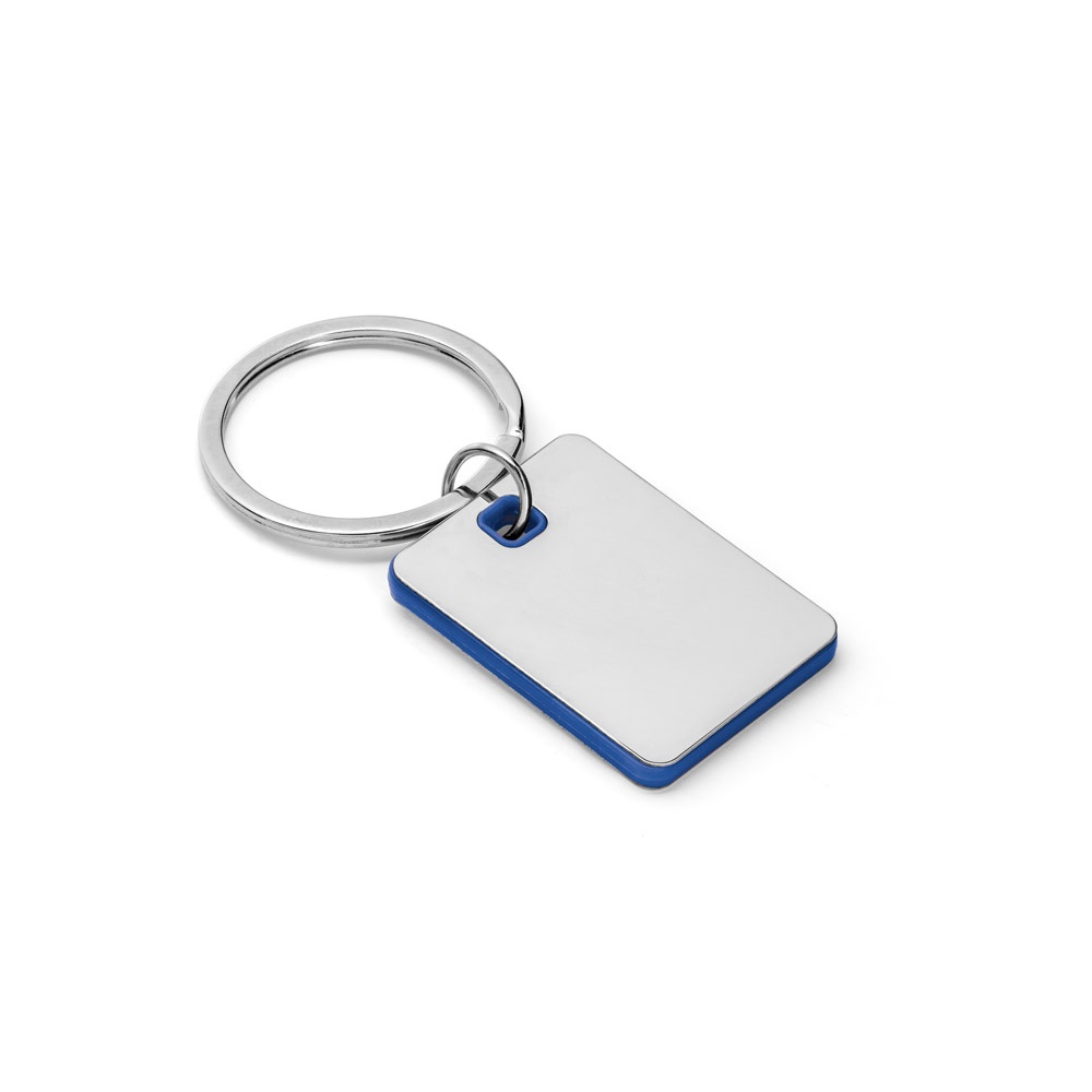 Chaveiro em metal e ABS personalizado com a logo da empresa, na cor azul royal