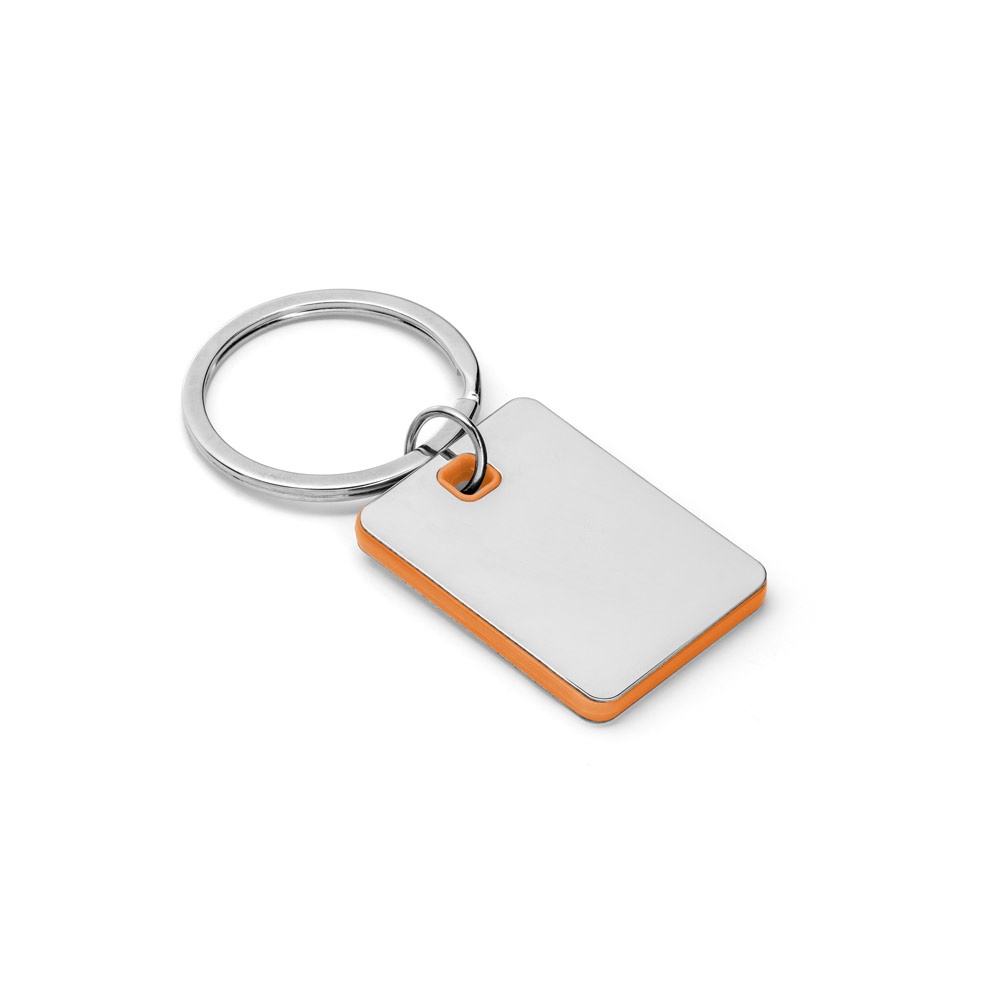 Chaveiro em metal e ABS personalizado com a logo da empresa, na cor laranja
