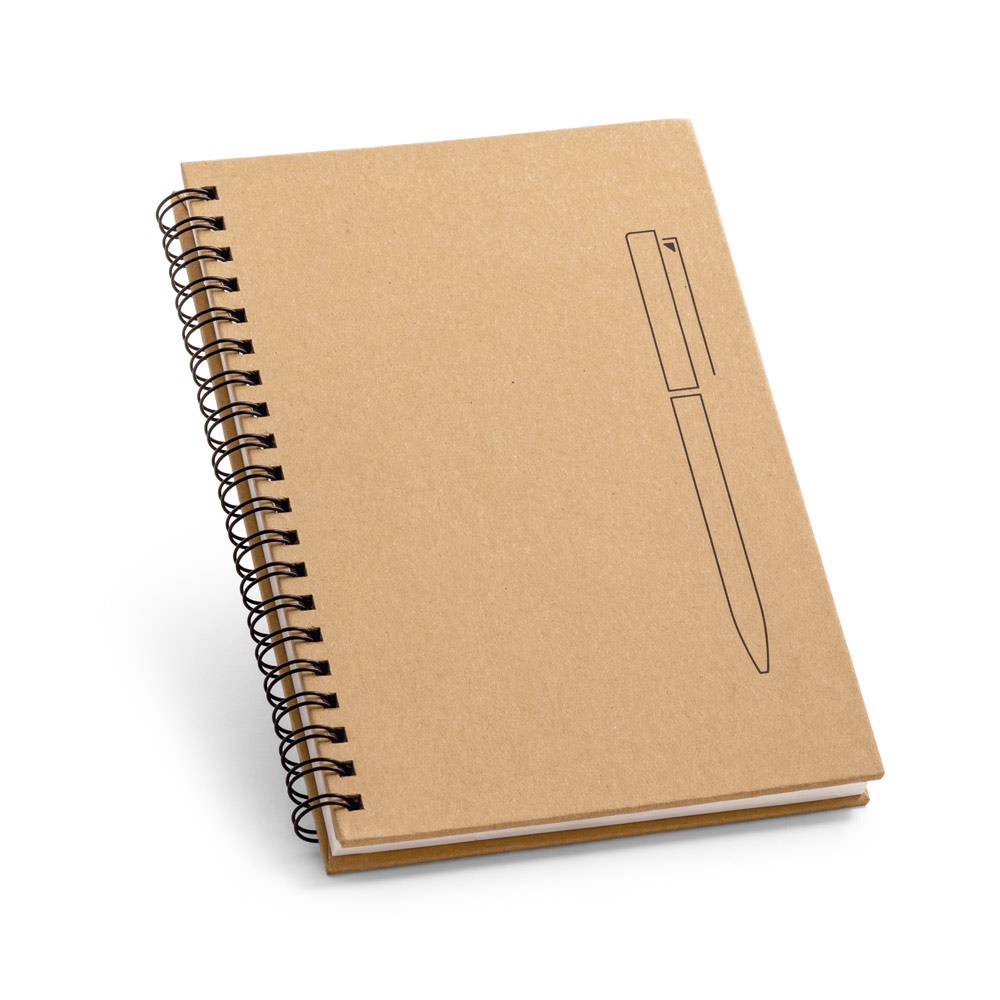Caderno B6 de capa dura em papel kraft (120 g/m²), com páginas lisas na cor Natural, personalizado com a logo da empresa